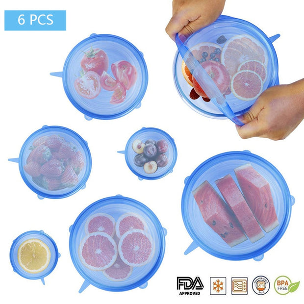 6pcs Silicone Stretch Lids Reusable Airtight Food Wrap Covers Keeping Fresh  Seal